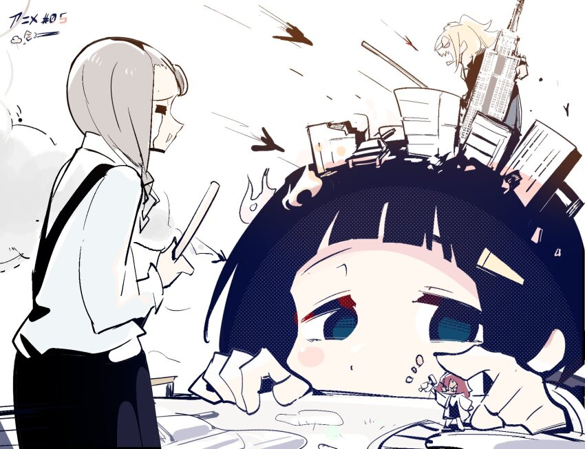 4girls, =_=, aircraft, airplane, angry, blonde_hair, blue_eyes, blue_hair