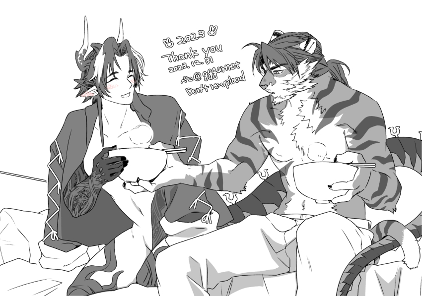 animal_ears, arknights, arm_tattoo, artist_name, beard, bed, blush, body_fur