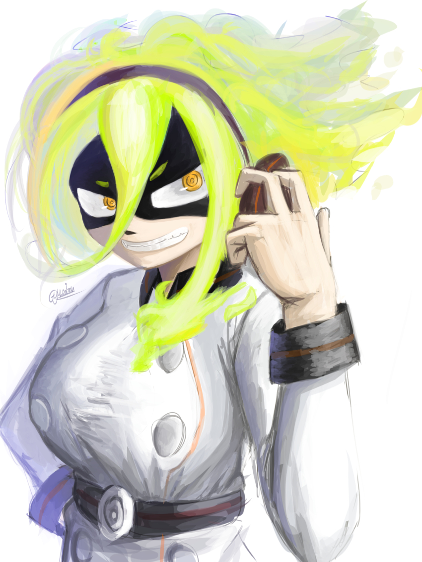 1girl, belt, belted_dress, black_hairband, boku_no_hero_academia, breasts, burnin_(boku_no_hero_academia), buttons