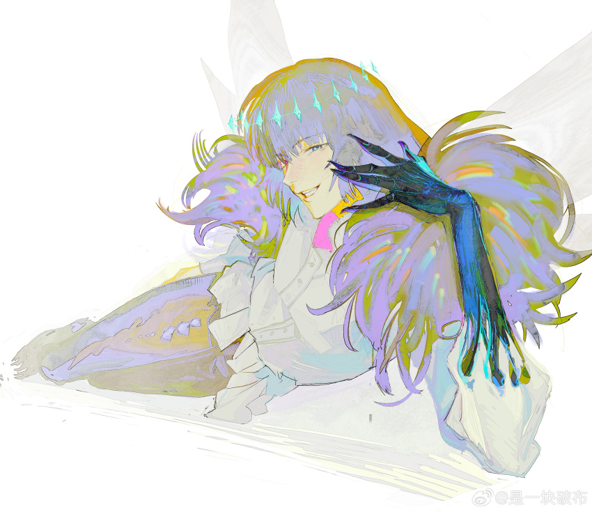 1boy, absurdres, animal_feet, animal_hands, arthropod_boy, arthropod_limbs, blue_eyes, chinese_commentary