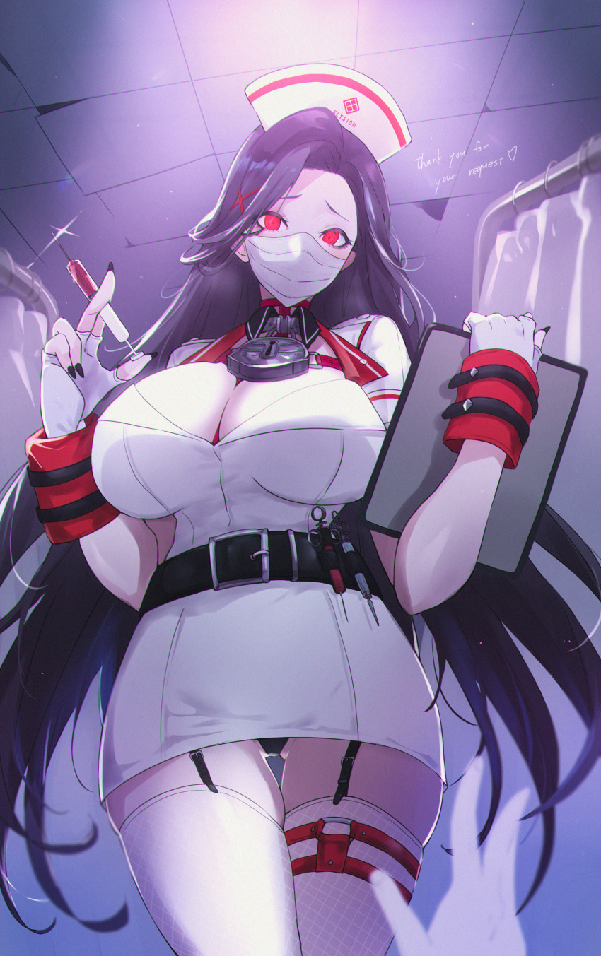 1girl, absurdres, belt, black_belt, black_hair, black_nails, black_panties, breasts