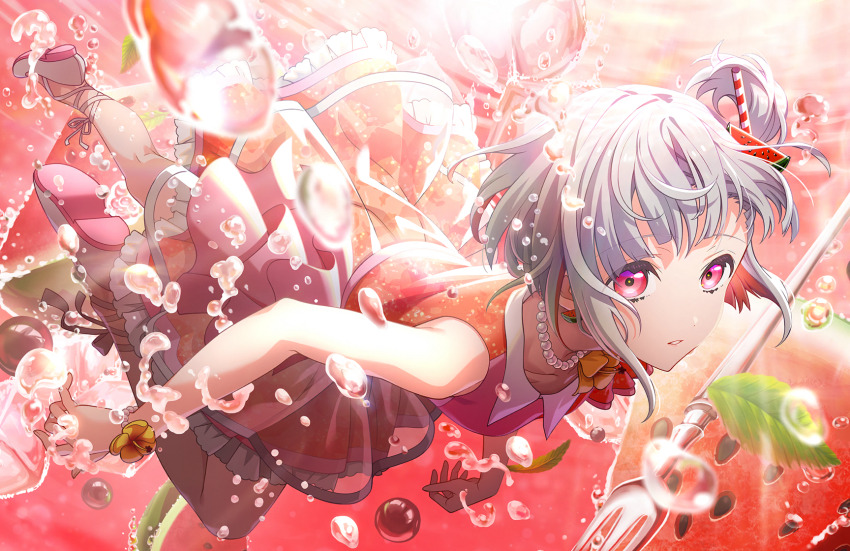 1girl, air_bubble, bead_bracelet, bead_necklace, beads, bracelet, bubble, collarbone