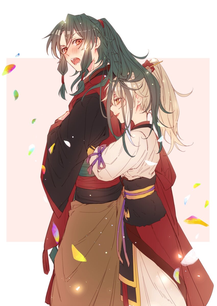 2boys, archer_(fate/samurai_remnant), black_hanfu, blush, chinese_clothes, chinese_hairpin, fate/samurai_remnant, fate_(series)