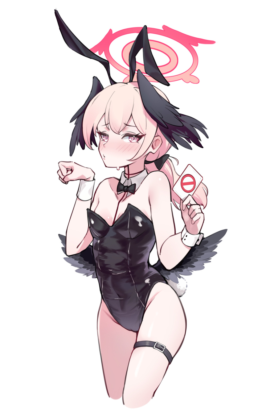 1girl, absurdres, belt, black_bow, black_leotard, black_wings, blue_archive, blush