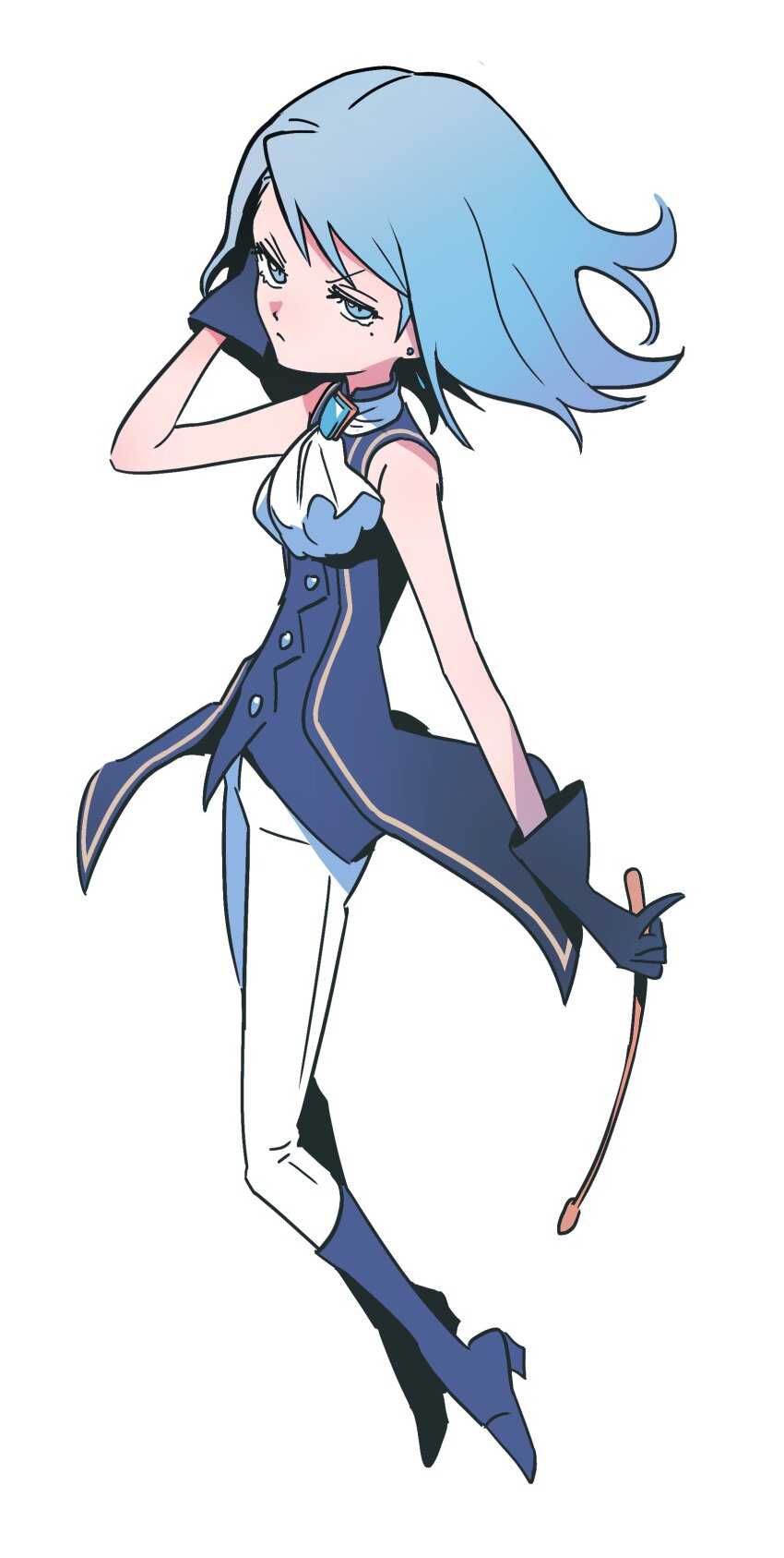 1girl, absurdres, ace_attorney, ace_attorney_investigations, aged_down, ascot, bare_shoulders, blue_boots