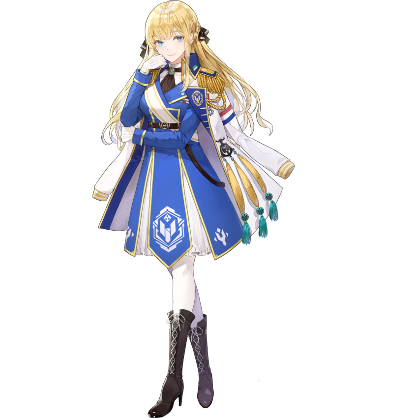 1girl, aiguillette, aqua_eyes, aqua_tassle, artist_request, ascot, badge, belt