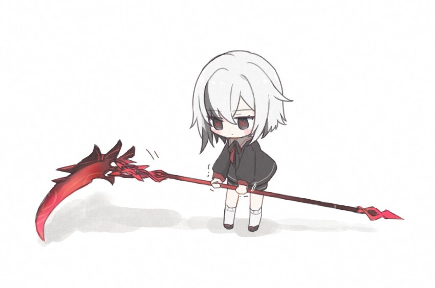 1girl, aged_down, arlecchino_(genshin_impact), black_hair, black_shorts, closed_mouth, crimson_moon's_semblance_(genshin_impact), full_body