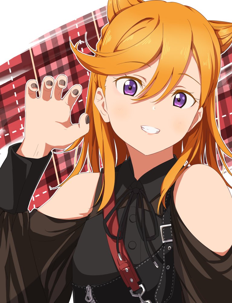 1girl, black_dress, black_nails, black_ribbon, claw_pose, clothing_cutout, commentary_request, cone_hair_bun