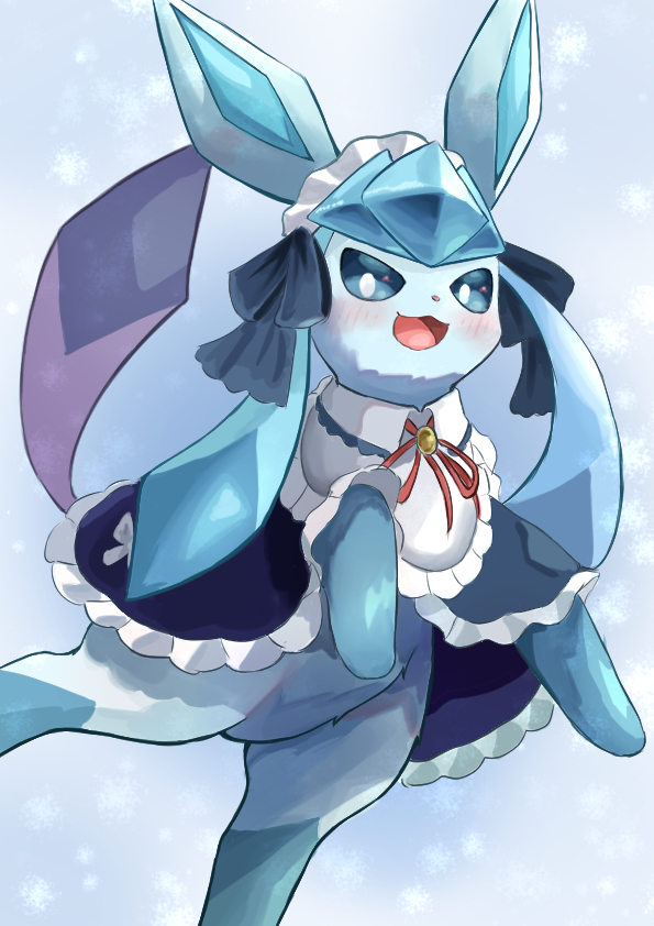 animal_focus, blue_hair, blush, gen_4_pokemon, glaceon, glaceon_(tea_party), hat, illustrattyako