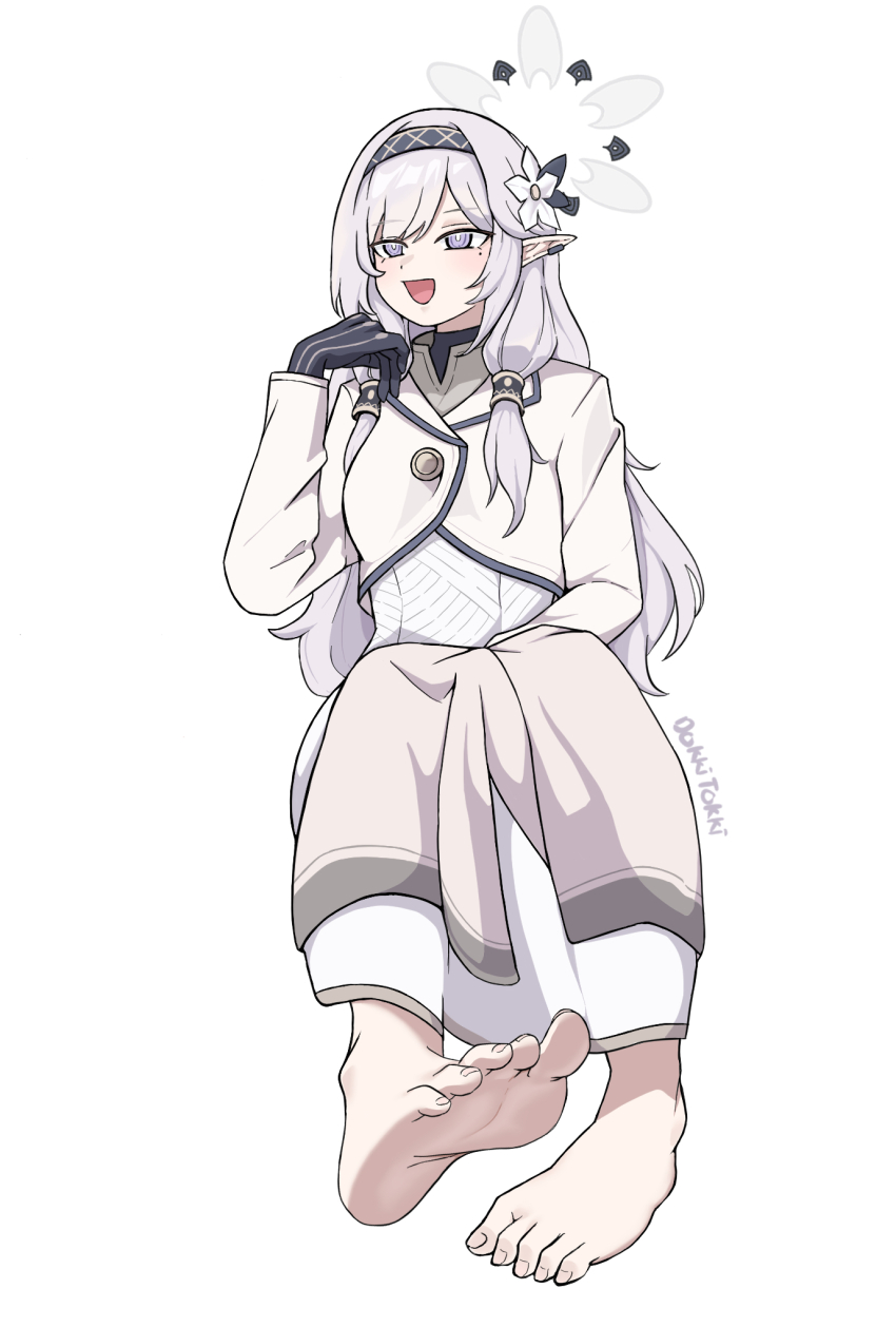 1girl, barefoot, blue_archive, dokkitokki, feet, hairband, highres, himari_(blue_archive)