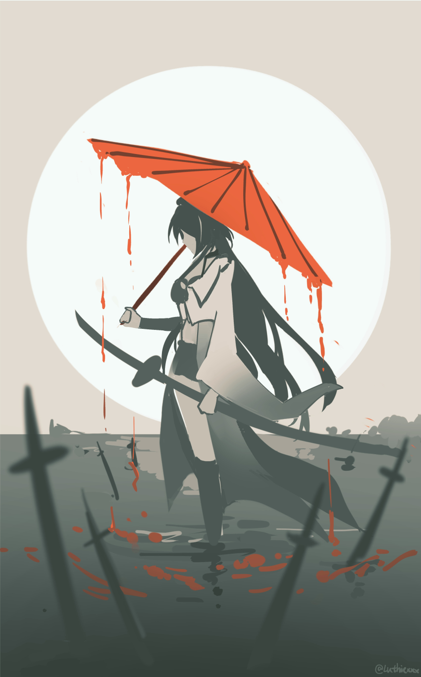 1girl, absurdres, acheron_(honkai:_star_rail), boots, breasts, check_commentary, choker, cleavage