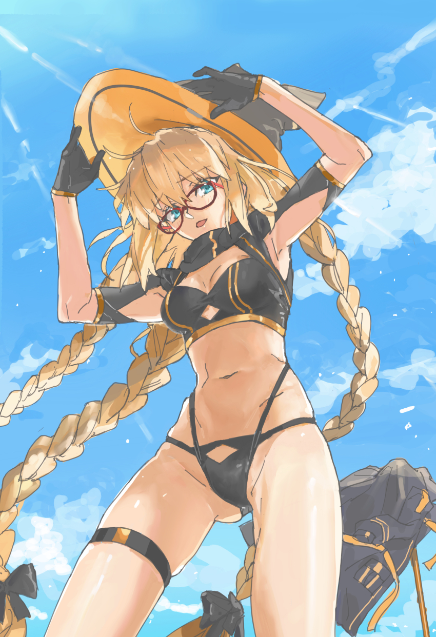 1girl, absurdres, adjusting_clothes, adjusting_headwear, aesc_(exhibition_attire)_(fate), aesc_(fate), aesc_(rain_witch)_(fate), bikini