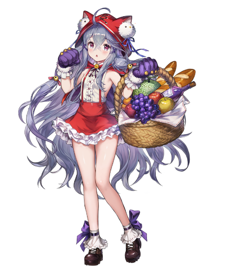 1girl, ahoge, animal_ear_hood, animal_ears, animal_hands, apple, armpits, artist_request