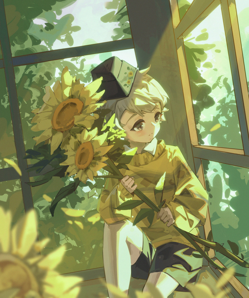 1boy, absurdres, avgust_(reverse:1999), black_hat, black_shorts, child, cowboy_shot, day