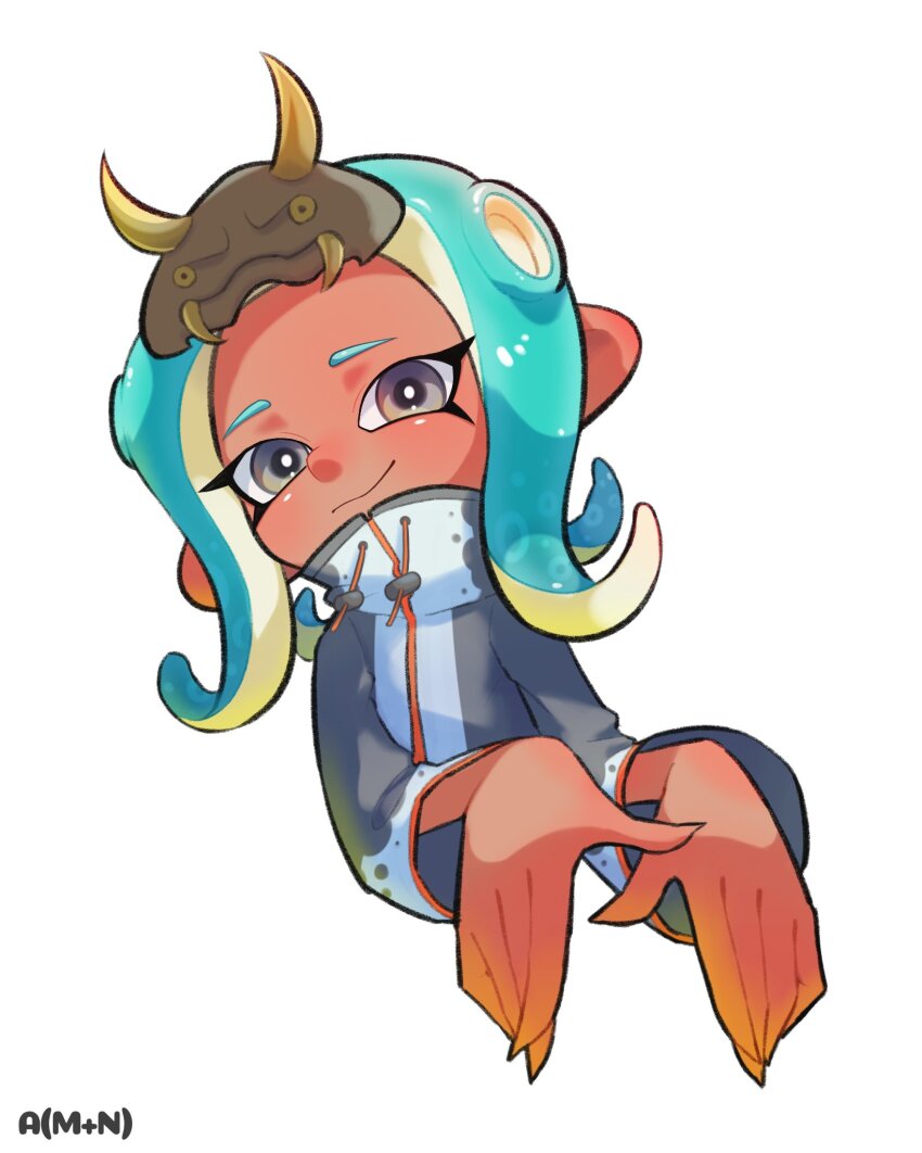 1girl, 95mana, aqua_hair, big_man_(splatoon), big_man_(splatoon)_(cosplay), closed_mouth, commentary, cosplay