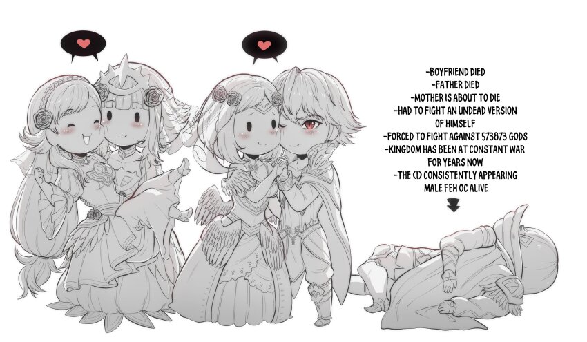 2boys, 3girls, alfonse_(fire_emblem), braid, bridal_veil, carrying, chibi, collar