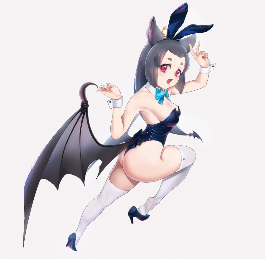 1girl, alternate_costume, animal_ears, back_bow, backless_leotard, bat_ears, bat_girl, bat_wings