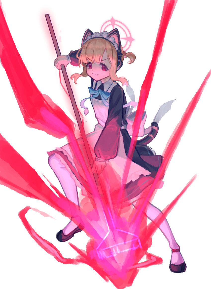 1girl, absurdres, animal_ear_headphones, animal_ears, apron, black_dress, black_shoes, blonde_hair