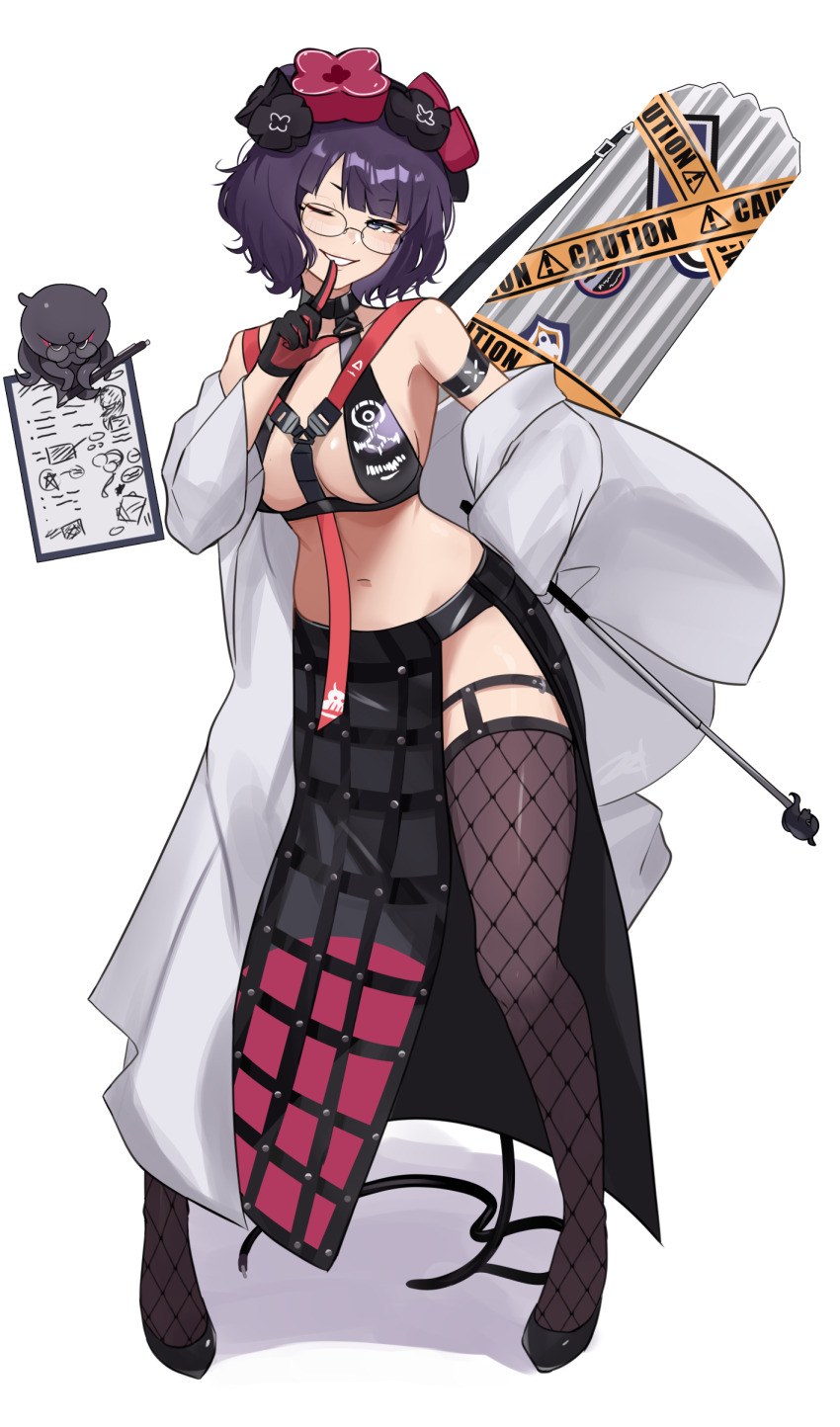 1girl, absurdres, coat, fate/grand_order, fate_(series), fishnets, full_body, glasses