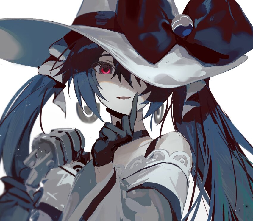 1girl, 9boksen, black_bow, black_choker, black_gloves, black_ribbon, bow, bracelet