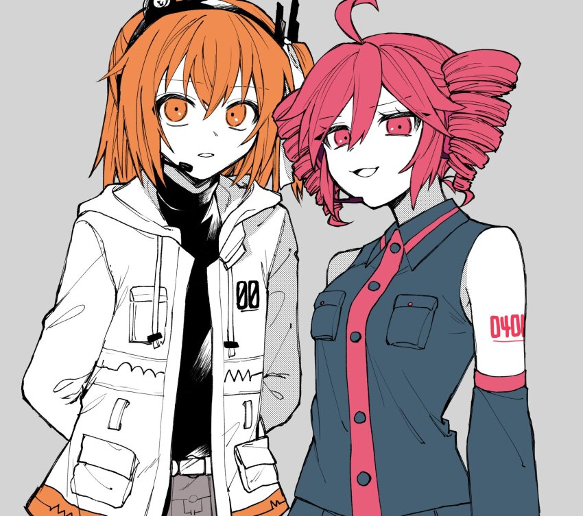 2girls, :3, a.i._voice, adachi_rei, arms_at_sides, arms_behind_back, bare_shoulders, belt