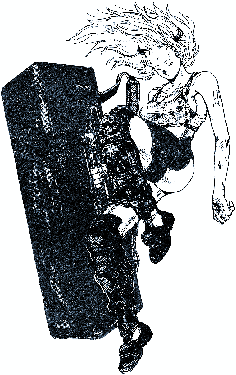 1girl, blood, blue_theme, closed_eyes, dorohedoro, female_focus, highres, horns