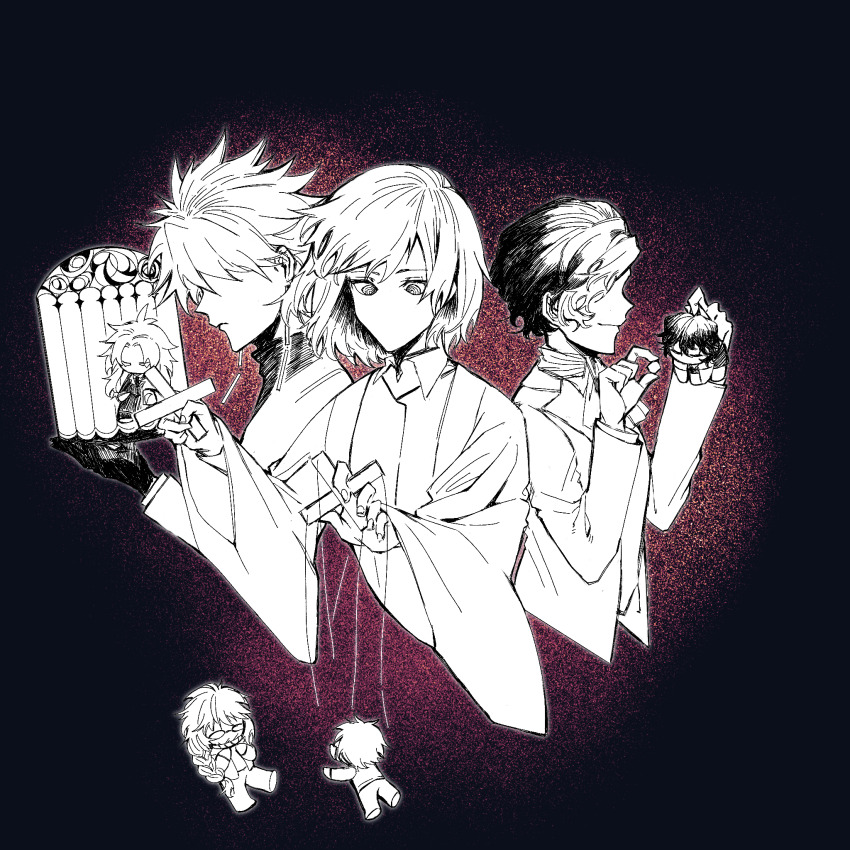 6+boys, braid, character_doll, chinese_commentary, closed_eyes, collared_shirt, commentary_request, doll