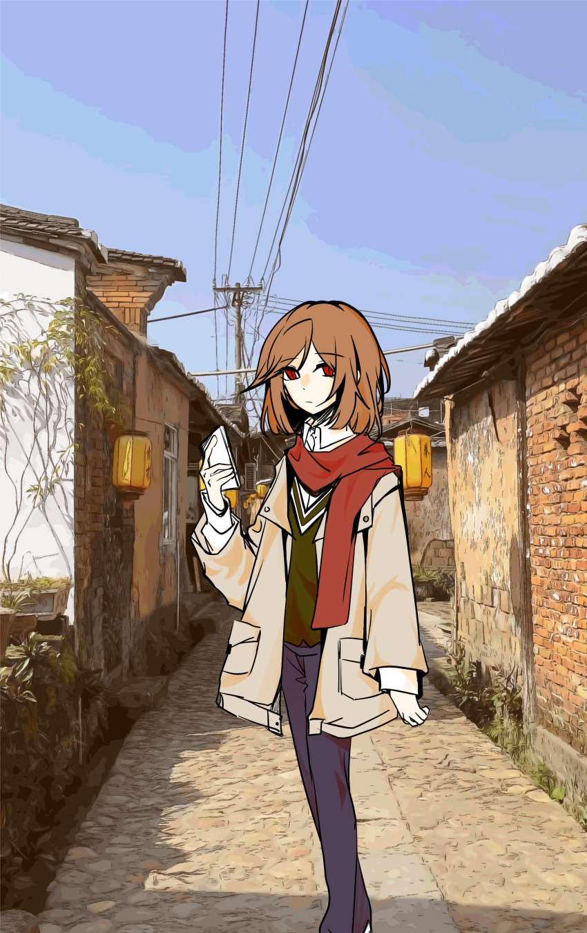 1boy, absurdres, alternate_costume, black_pants, brown_coat, brown_hair, chinese_commentary, closed_mouth