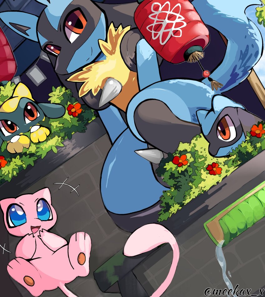 alternate_color, black_fur, black_hair, blue_eyes, blue_fur, flower, furry, gen_1_pokemon