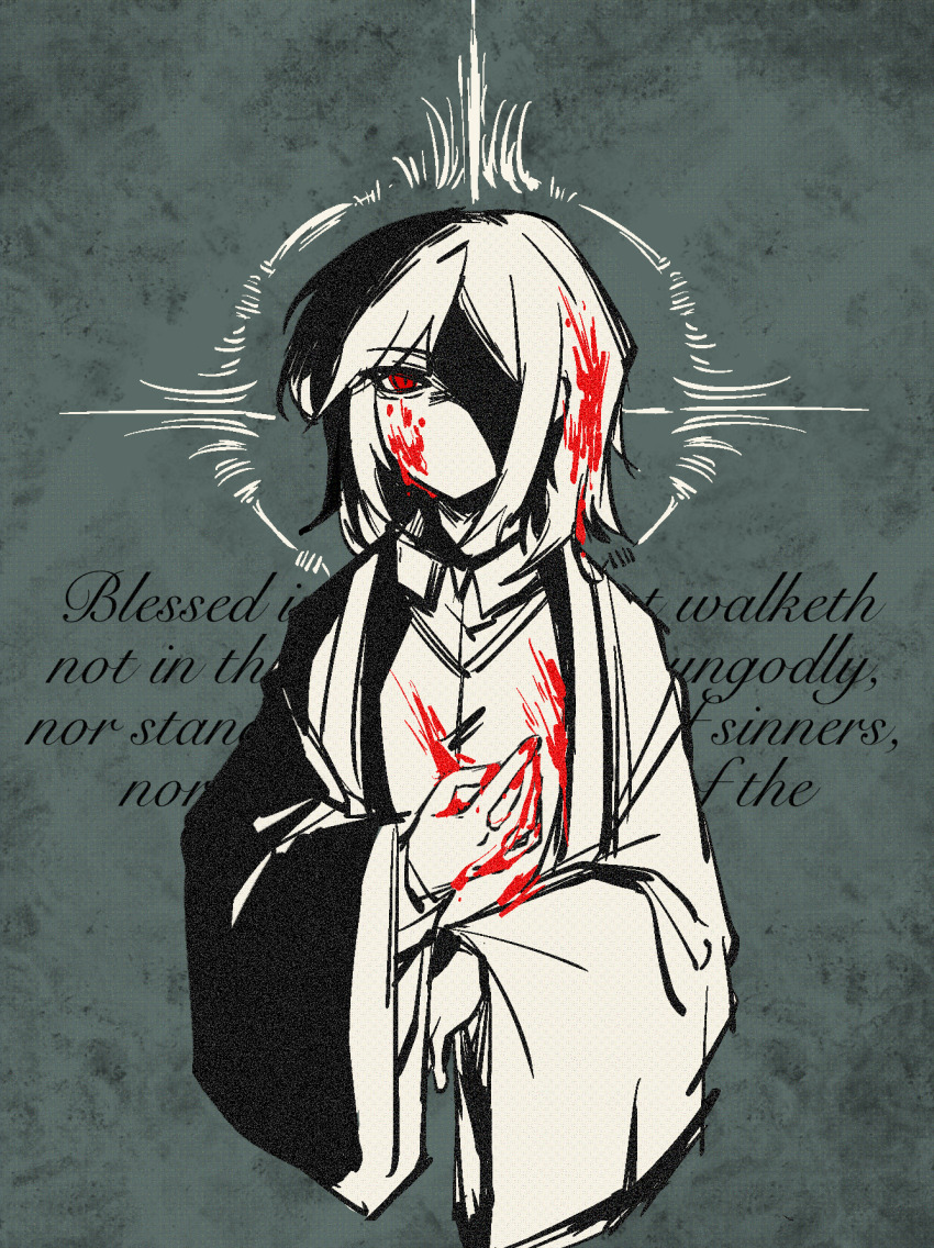 1boy, blood, blood_in_hair, blood_on_clothes, blood_on_face, blood_on_hands, chinese_commentary, collared_shirt