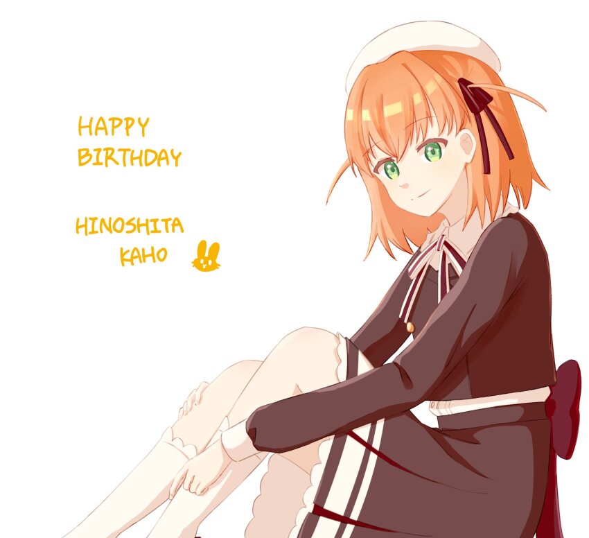 1girl, amane61115, ankle_socks, back_bow, beret, bow, brown_jacket, brown_skirt