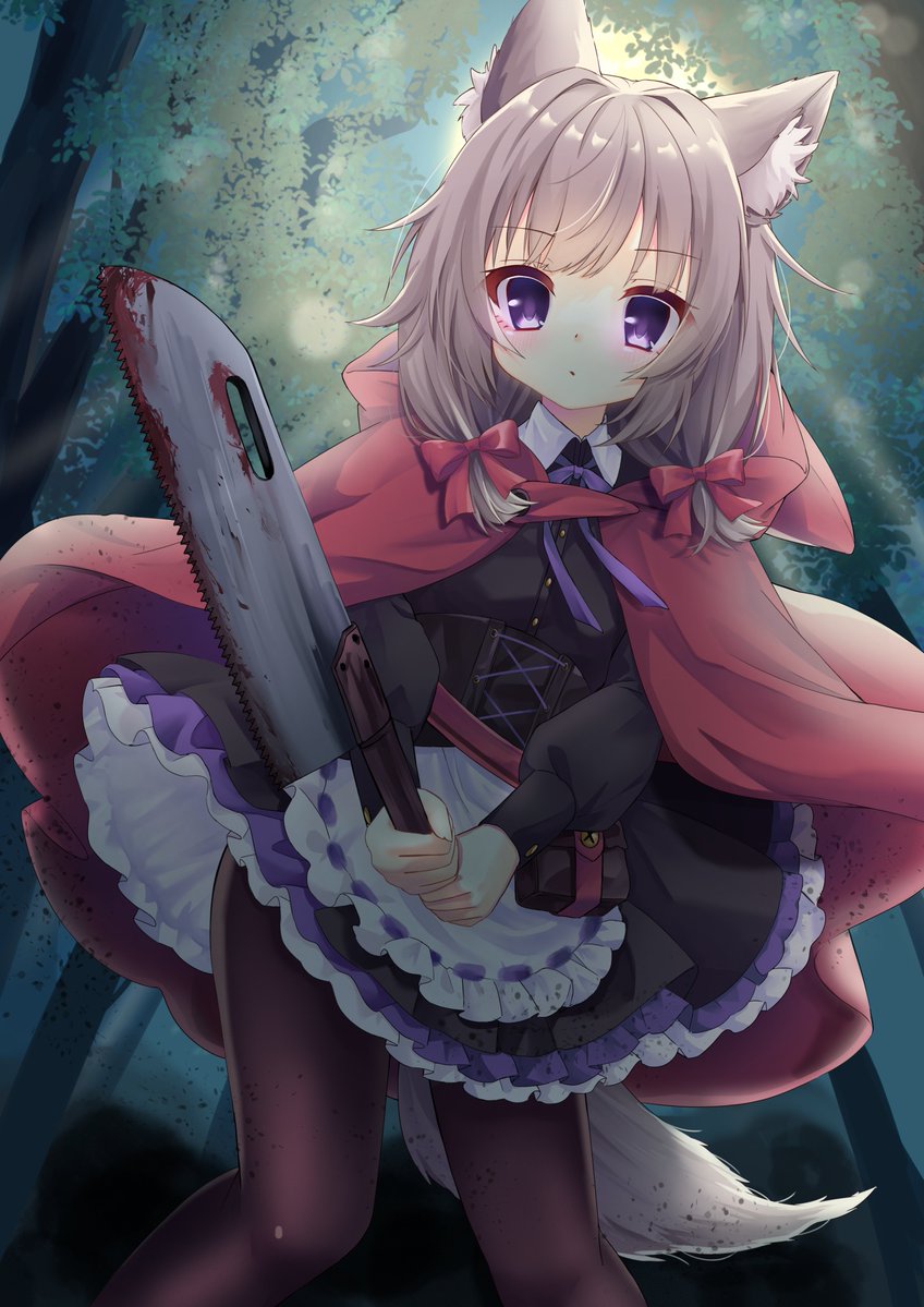1girl, _sudama_s2, blood, cape, dog_girl, indie_virtual_youtuber, loli, monster_club_vt