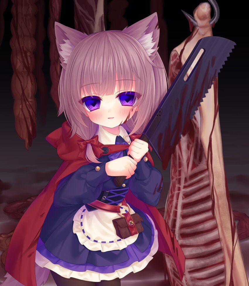 1girl, 2023, absurdres, animal_ears, blood, cape, chant_milk, dog_ears