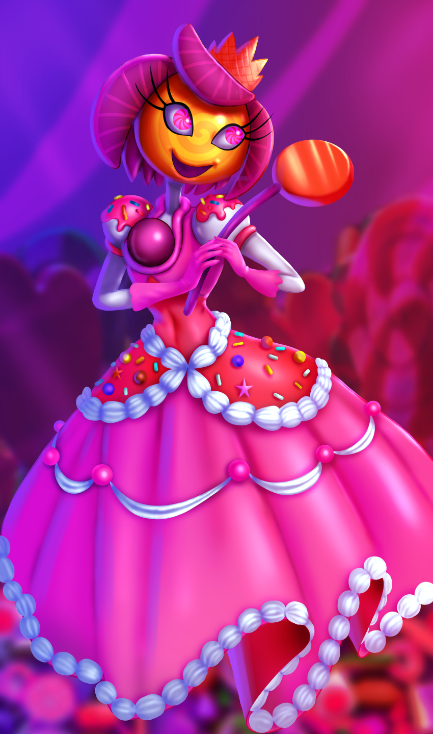 14-bis, 1girl, @_@, absurdres, candy, candy_girl, crown, dress