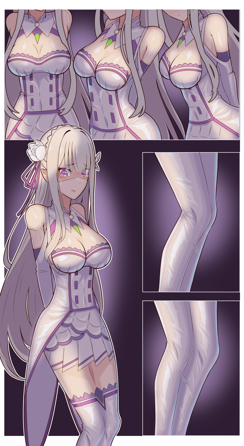 1girl, absurdres, bare_shoulders, bodysuit, bone_ko, braid, breasts, crown_braid