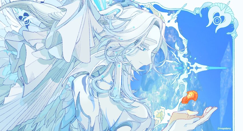 1girl, blue_eyes, blue_sky, body_markings, border, closed_mouth, cloud, colored_eyelashes