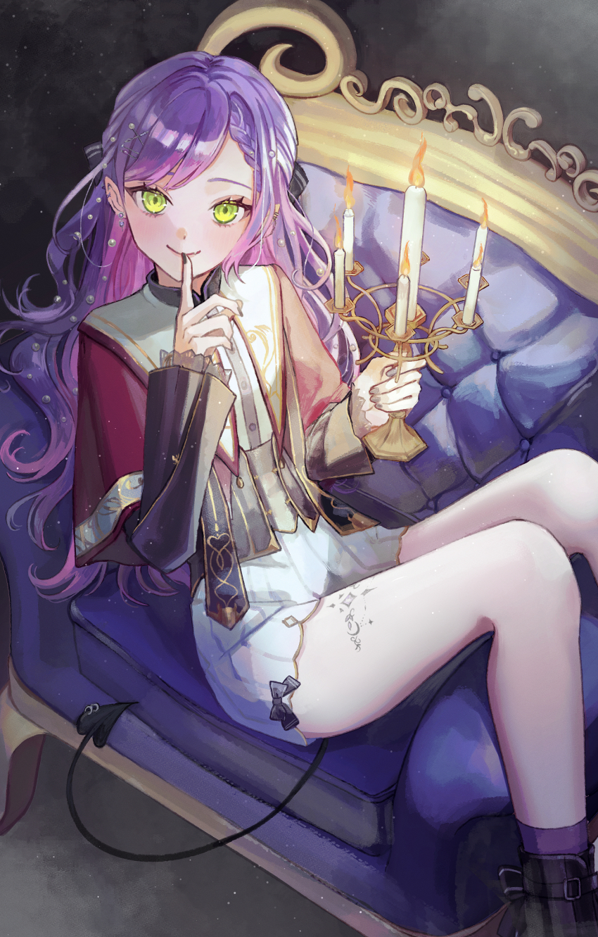 1girl, absurdres, beads, black_bow, black_corset, black_nails, black_sleeves, black_tail