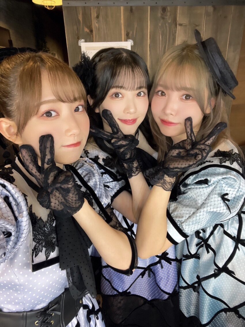 3girls, aoyama_nagisa, costume, highres, indoors, liyuu, looking_at_viewer, multiple_girls