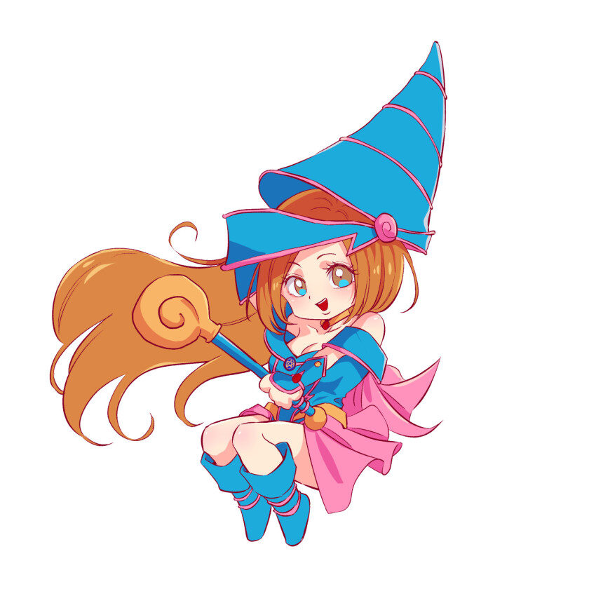 1girl, black_magician_girl_(cosplay), bleach, breasts, brown_eyes, chibi, cosplay, dark_magician_girl