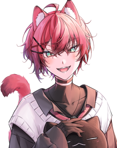 1boy, ahoge, animal_ears, bishounen, black_choker, black_gloves, blush, cat_boy