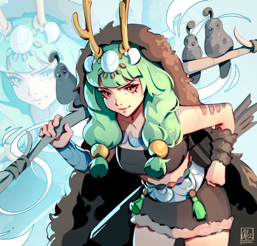 1girl, absurdres, alina_l, ancient_greek_clothes, animal, antlers, arm_warmers, artemis_(hades)