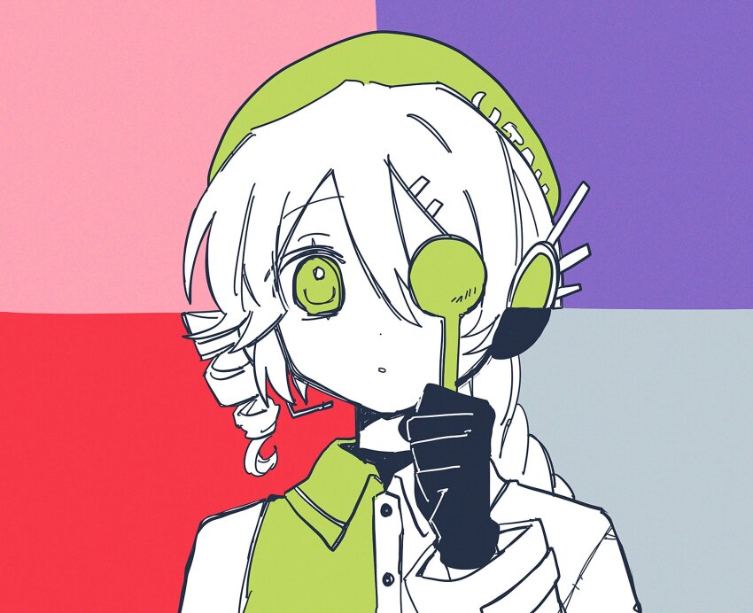 1girl, asymmetrical_clothes, beret, braid, braided_ponytail, chimerism, collared_shirt, commentary_request