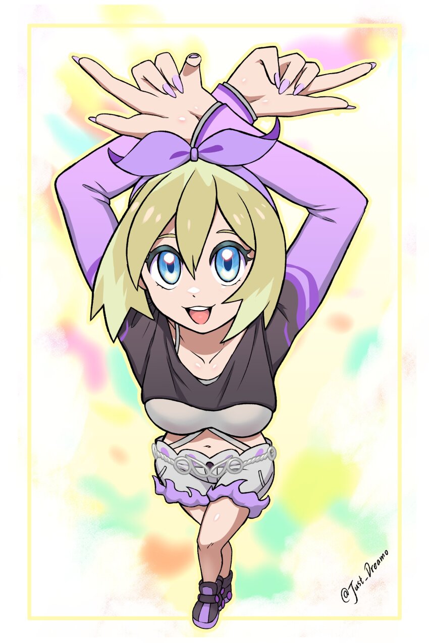 1girl, absurdres, alternate_color, arms_up, blonde_hair, blue_eyes, breasts, collarbone