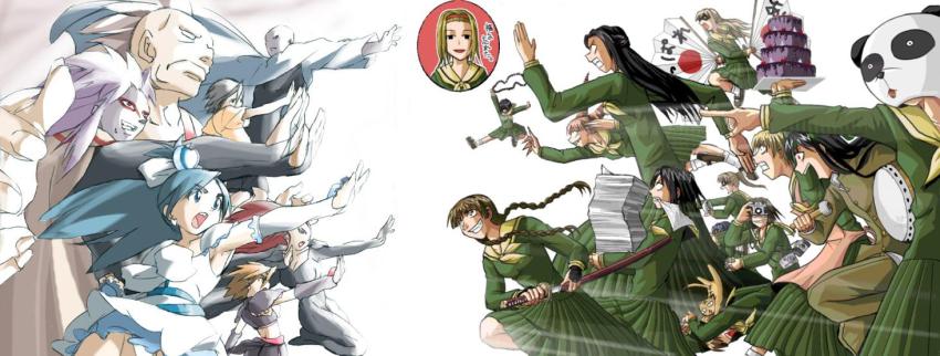 6+girls, bald, black_hair, blonde_hair, blue_eyes, blue_hair, braid, brown_eyes