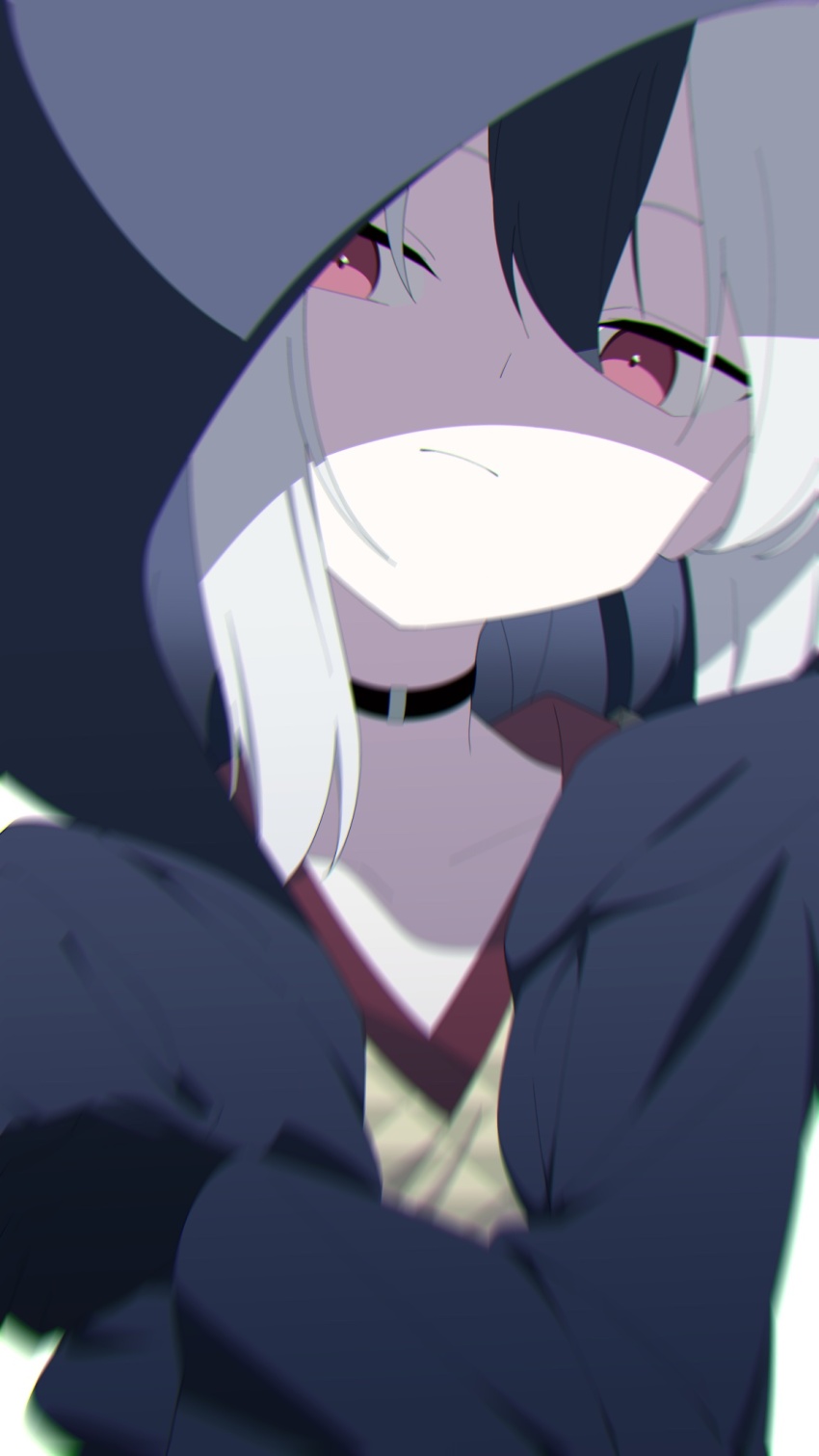 1girl, asagisui, black_hair, black_hoodie, blue_archive, choker, highres, hood