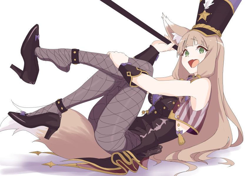 1girl, absurdres, animal_ear_fluff, animal_ears, ankle_strap, artist_request, breasts, fang