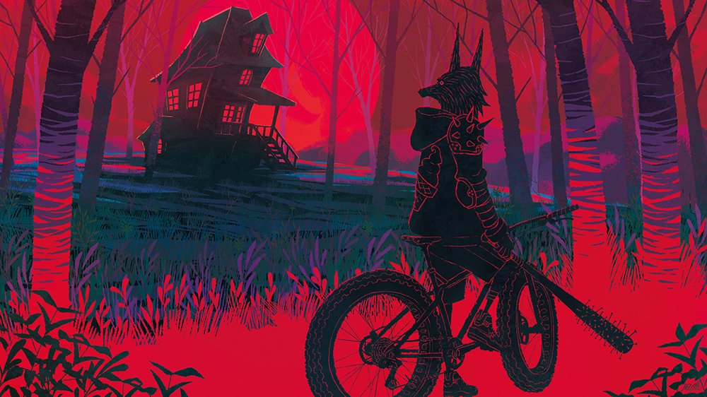 animal_ears, bare_tree, baseball_bat, biceps, commentary_request, elbow_pads, full_body, full_moon