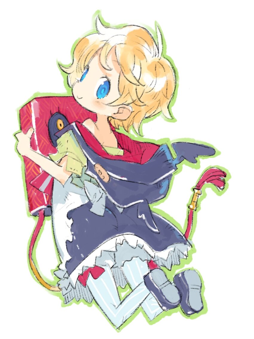 1girl, blonde_hair, blue_eyes, book, full_body, harada_takehito, highres, holding