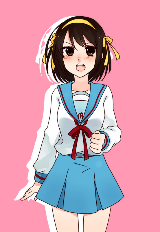 1girl, bad_id, bad_pixiv_id, blush, brown_eyes, brown_hair, female_focus, hair_ribbon