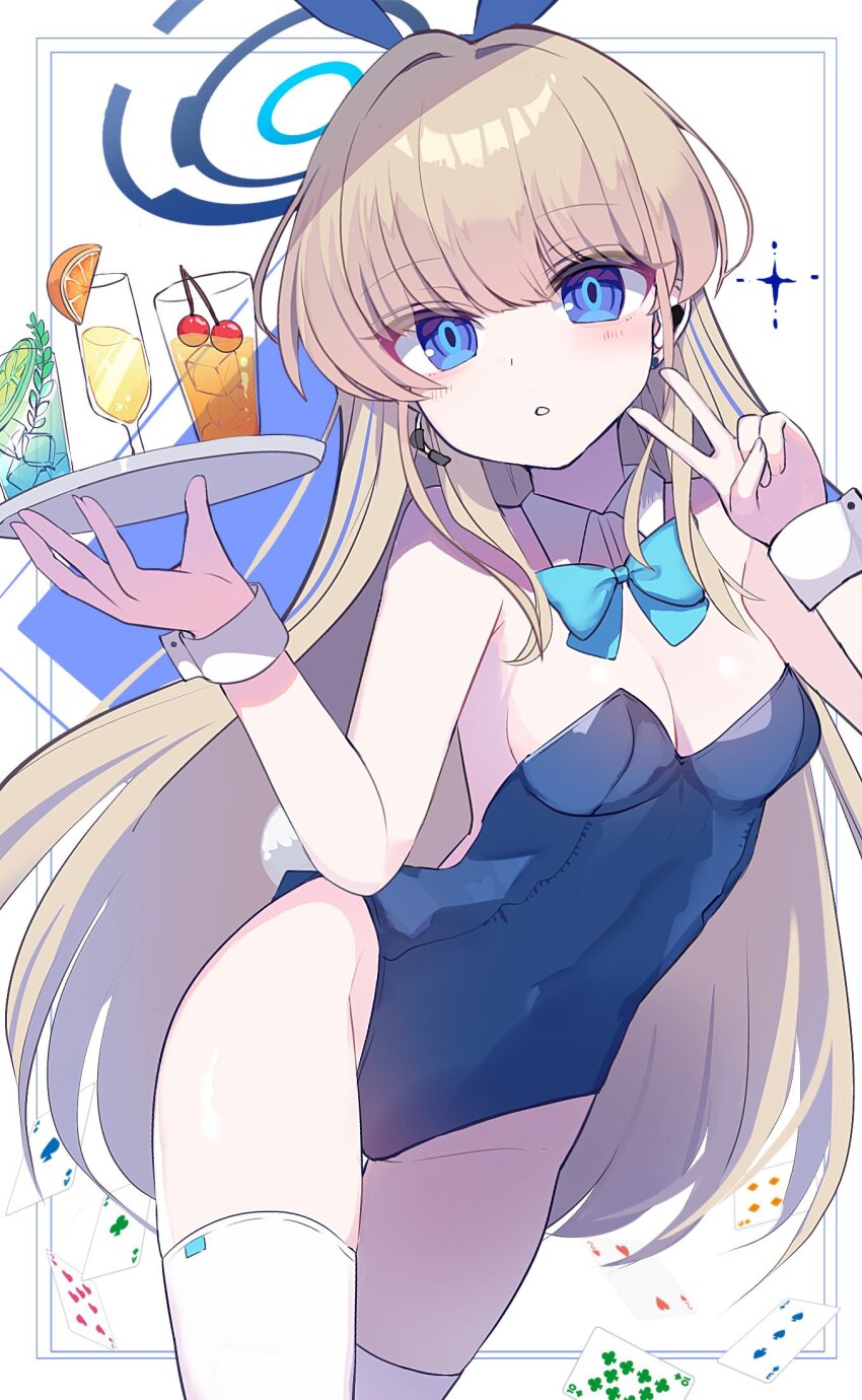 animal_ears, aqua_bow, aqua_bowtie, blue_archive, blue_hairband, blue_halo, blue_leotard, bow